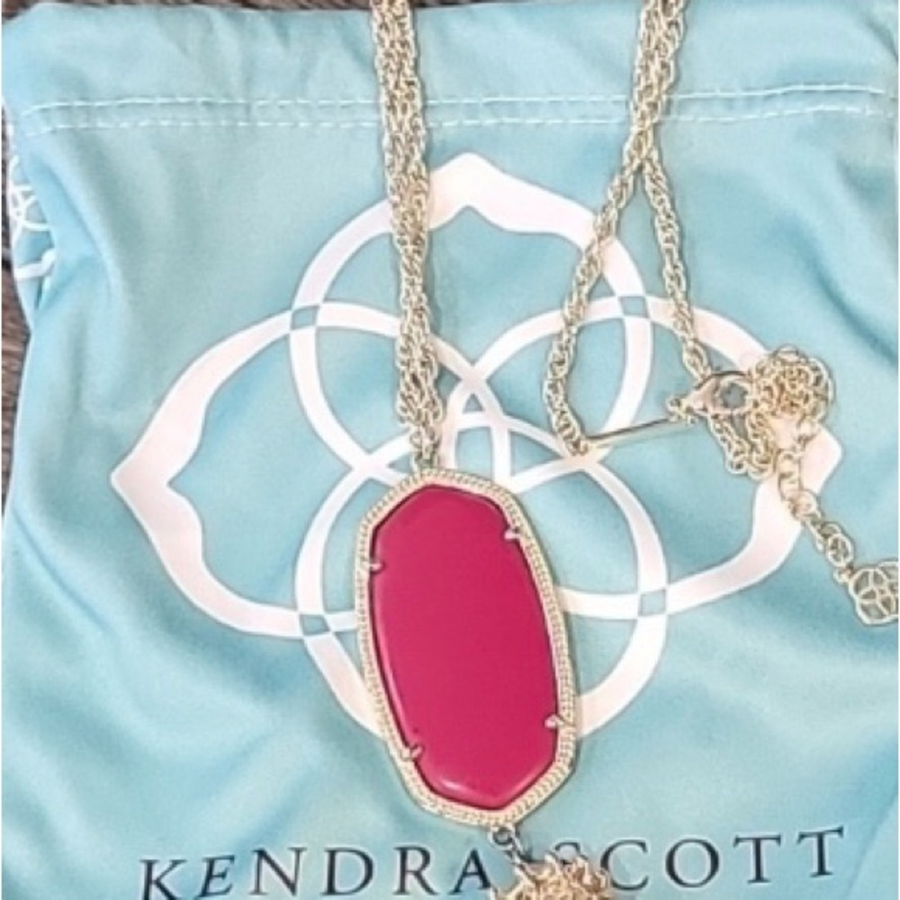 Kendra Scott Magenta Maroon Jade Pendant Necklace with Silver Chain